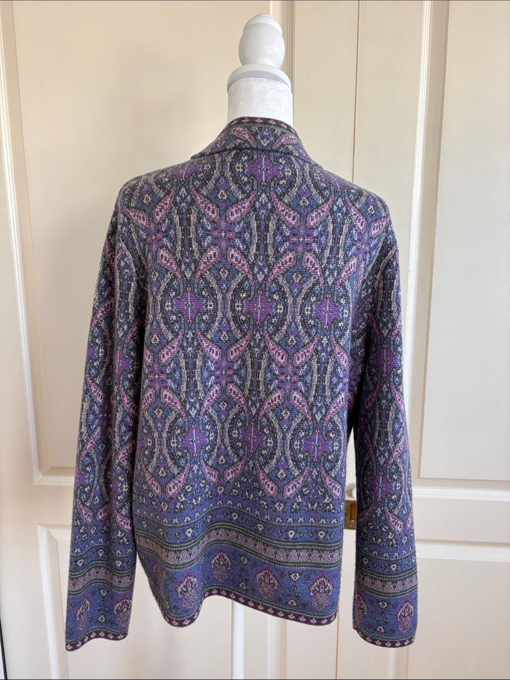 Pendleton Zippered Wool Cardigan Sweater Purple Paisley Size Large - Picture 4 of 9